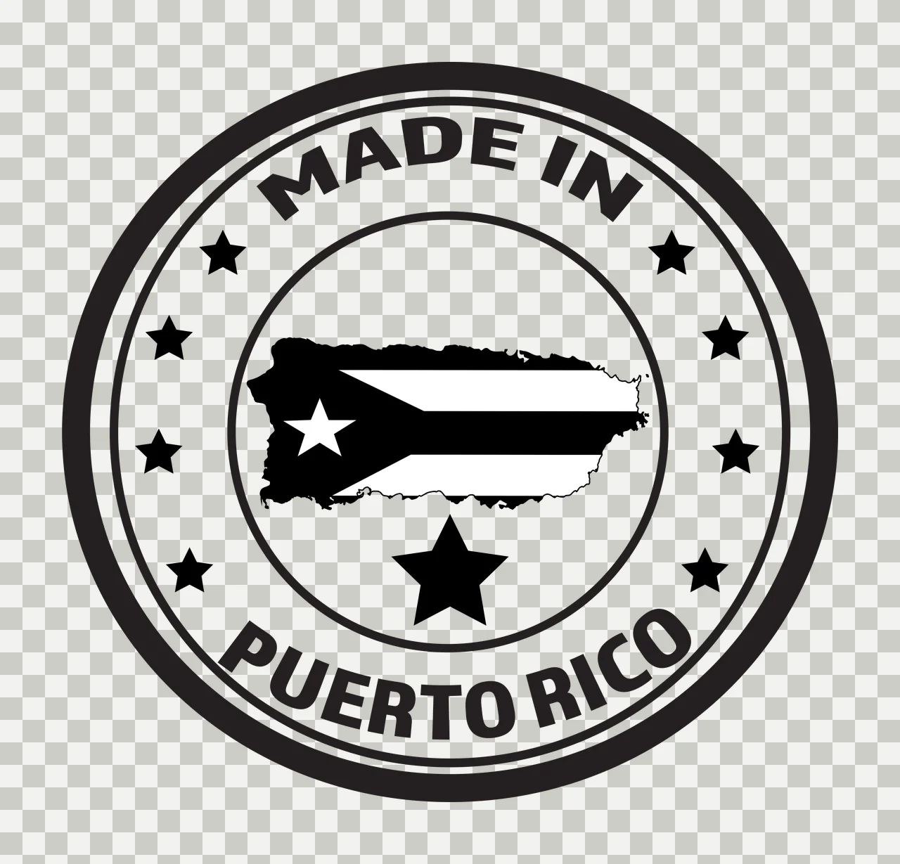 Puerto Rico Circular Seal map of stars circles black white transparency and detail preview thumbnail