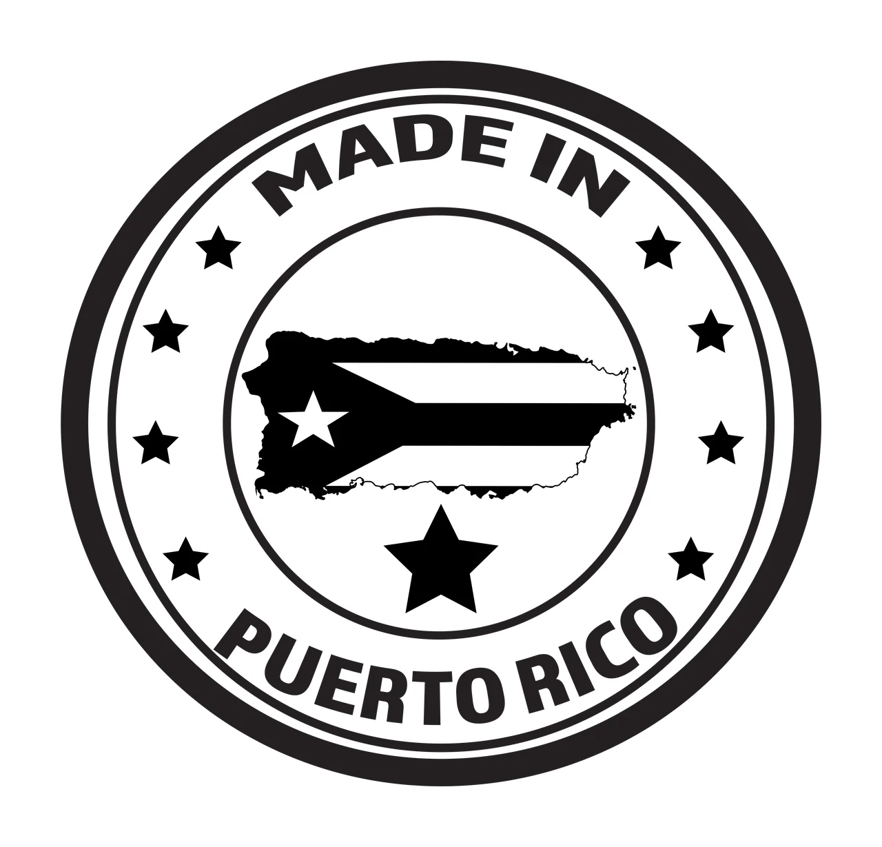 Puerto Rico Circular Seal map of stars circles black white
