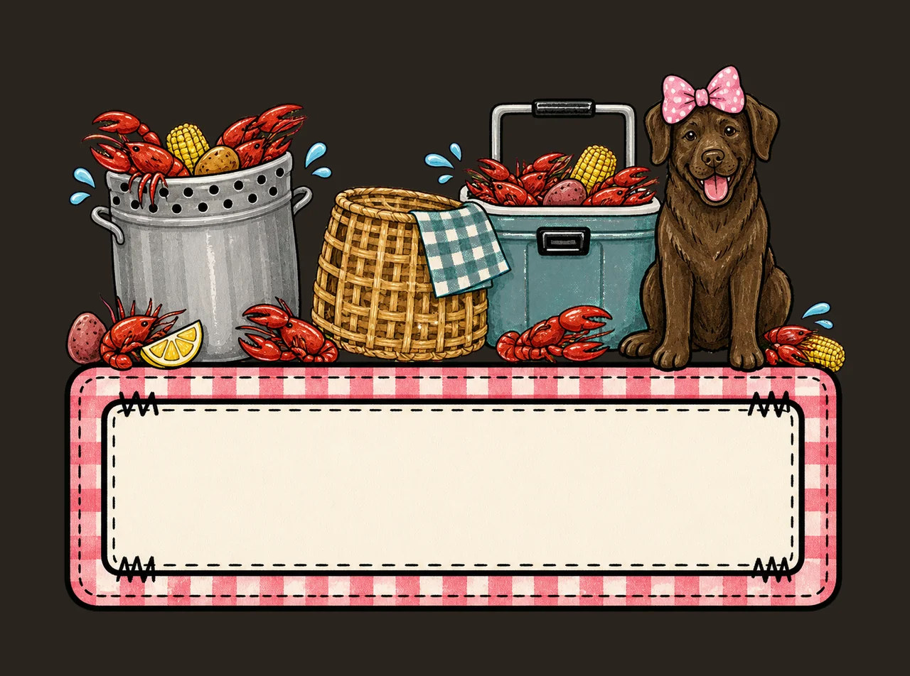 Crawfish boil with brown lab trio girl name Variation A contrast preview thumbnail