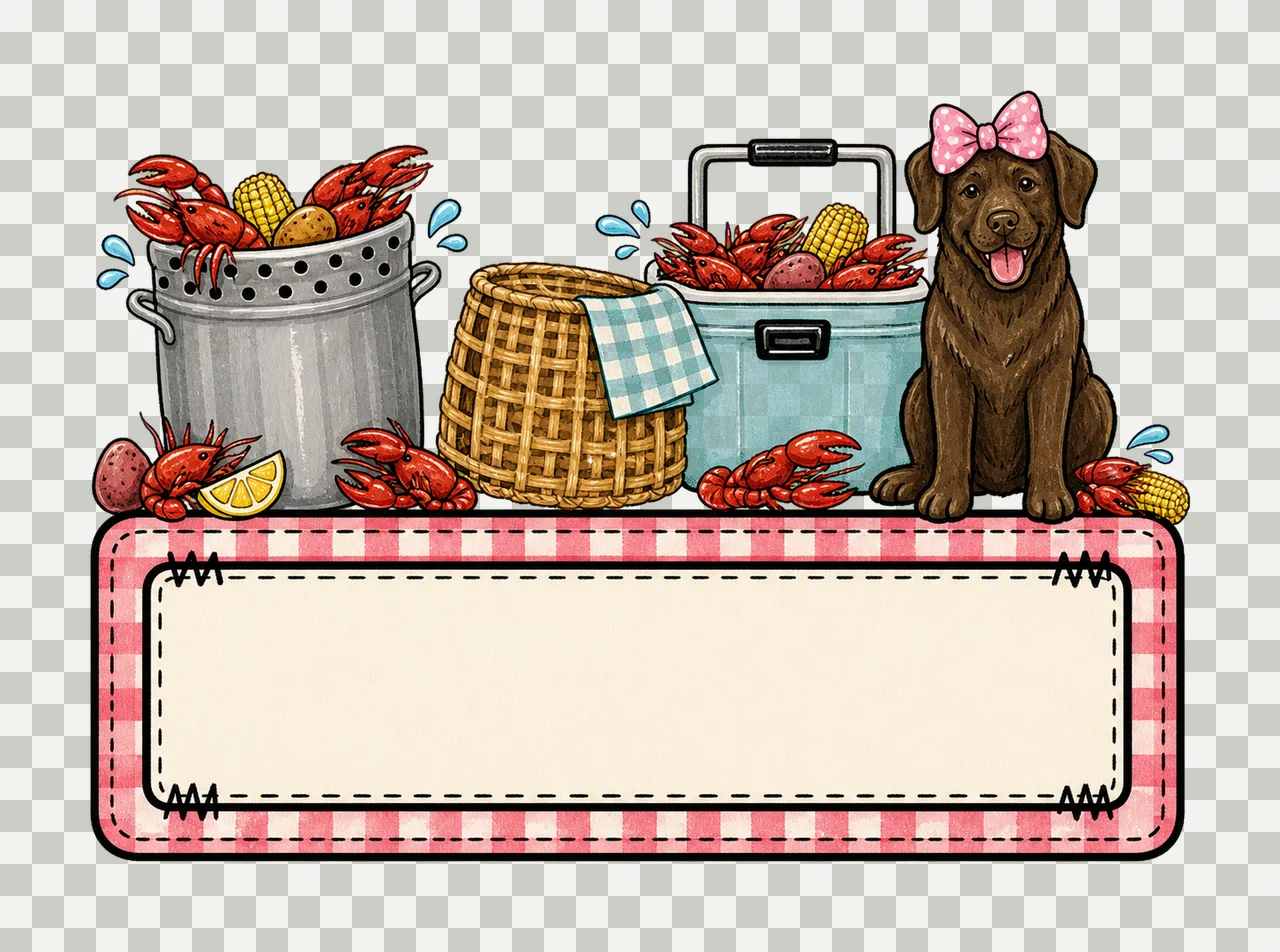 Crawfish boil with brown lab trio girl name Variation A transparency and detail preview thumbnail