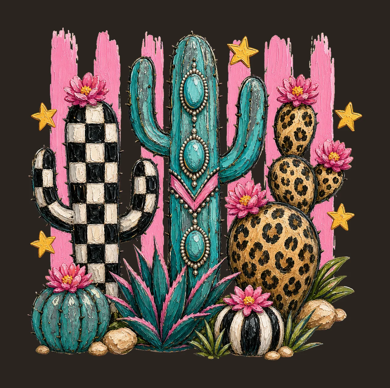 Leopard Checkerboard Western Cactus Faux Oil Variation F contrast preview thumbnail