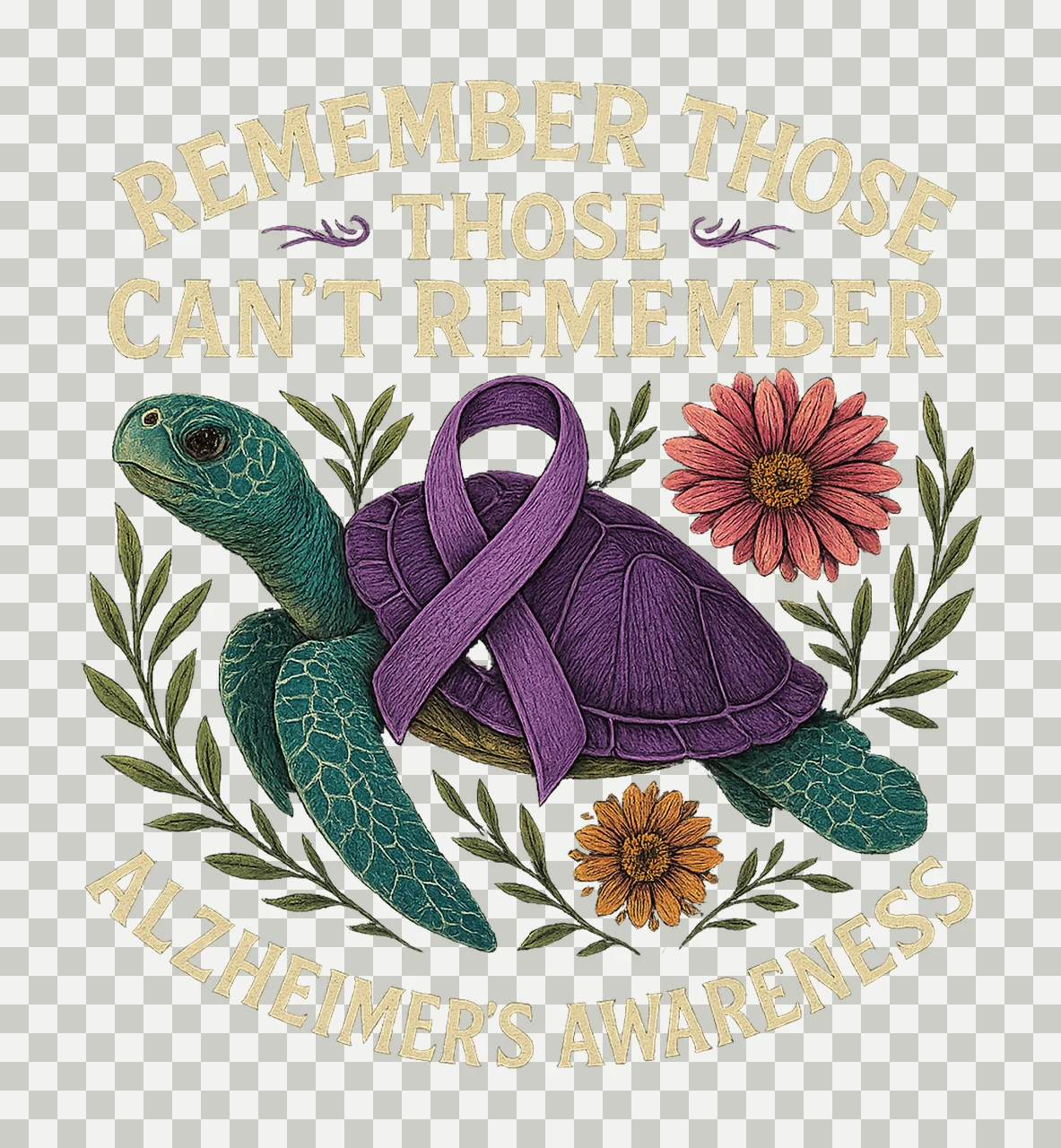 Dementia Awareness Purple Ribbon Turtle Design Alzheimer transparency and detail preview thumbnail