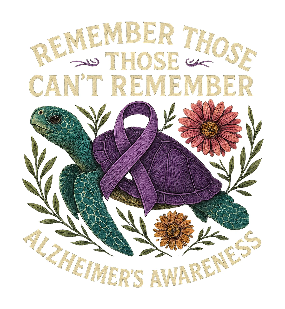Dementia Awareness Purple Ribbon Turtle Design Alzheimer