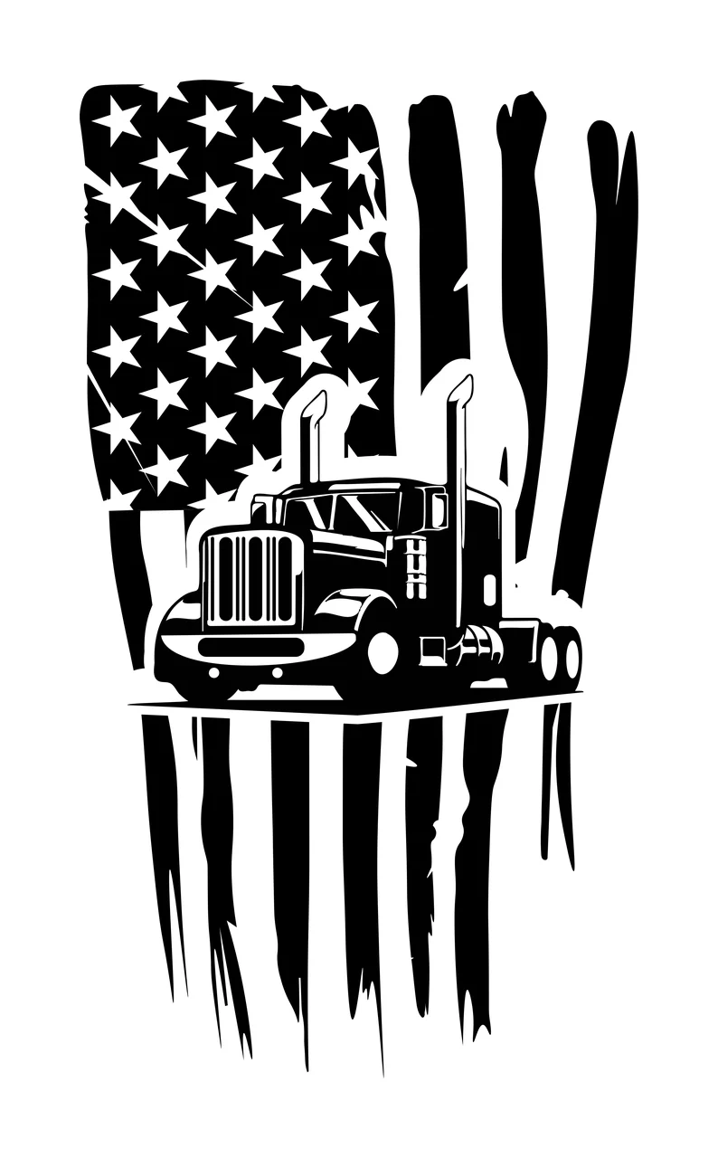 Semi Truck Flag American With Vertical stars stripes black