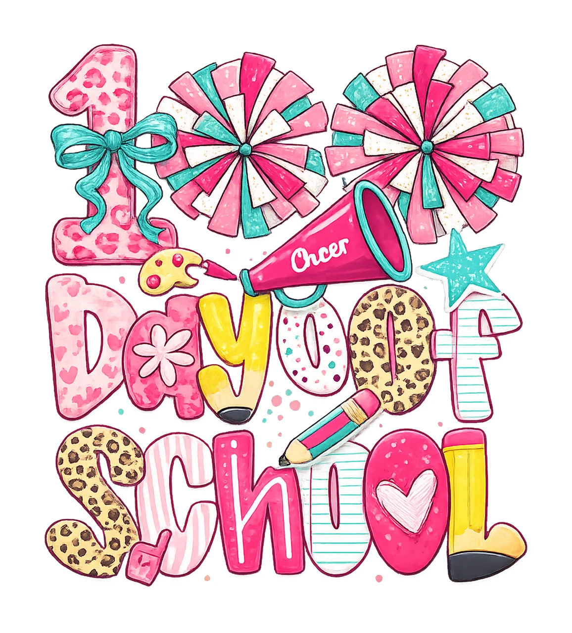 Cheer 100 Days Of School Game Day Teacher Design Student