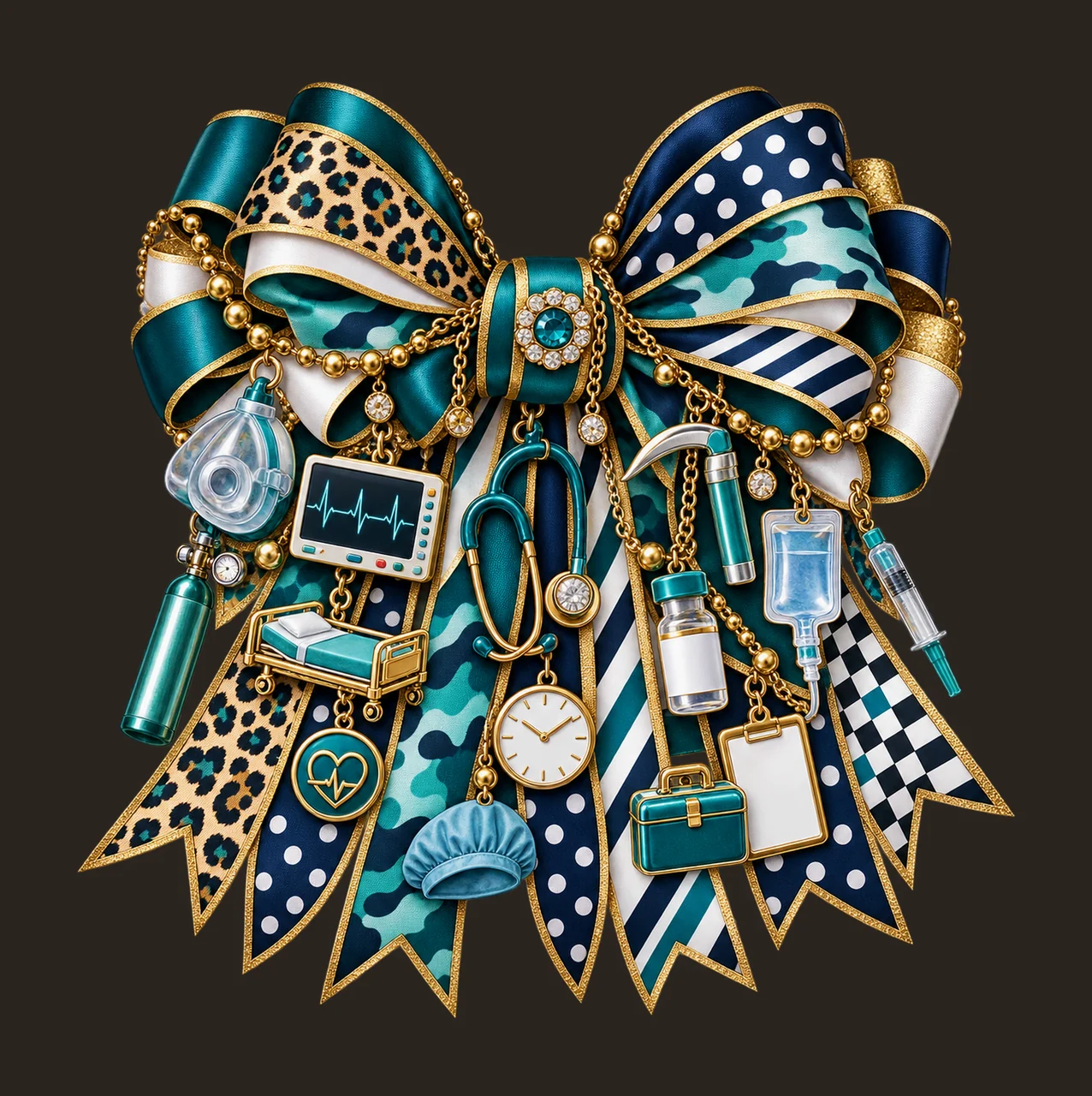 Certified Registered Nurse Anesthetist Bow Charm PNG, Themed Gold Chain Charms, Coquette Ribbon Sublimation Design, Transparent Digital Down contrast preview thumbnail