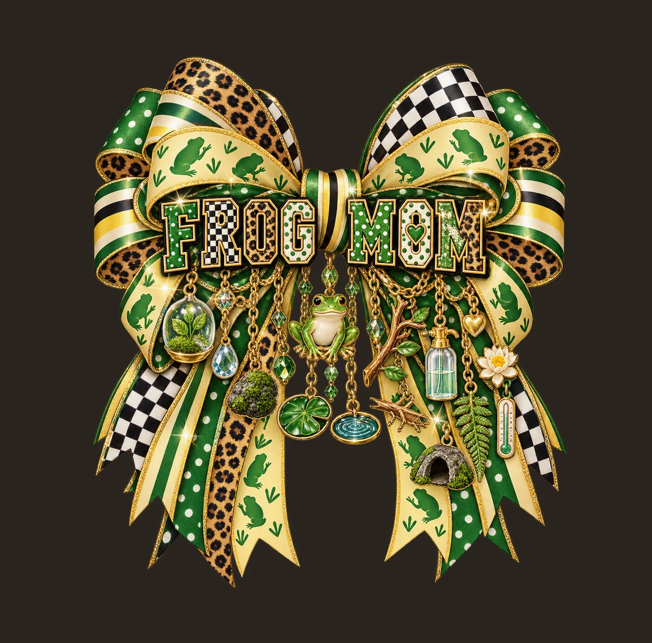 Frog Mom Bow Charm PNG, Patterned Varsity Mom Ribbon Clipart, Transparent Sublimation Digital Download contrast preview thumbnail