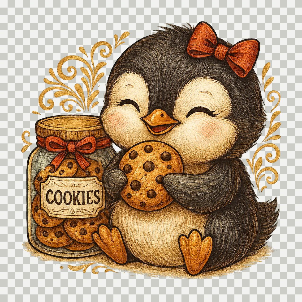 Baby Penguin Cookie Lover Kawaii Artwork Hand Drawn transparency and detail preview thumbnail