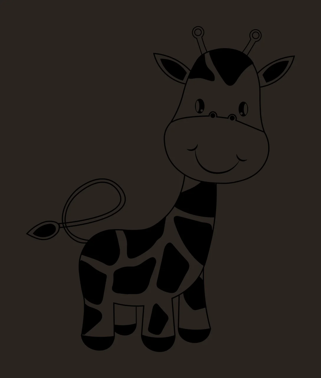 Animal Cartoon Giraffe Standing In Profile spots black white contrast preview thumbnail