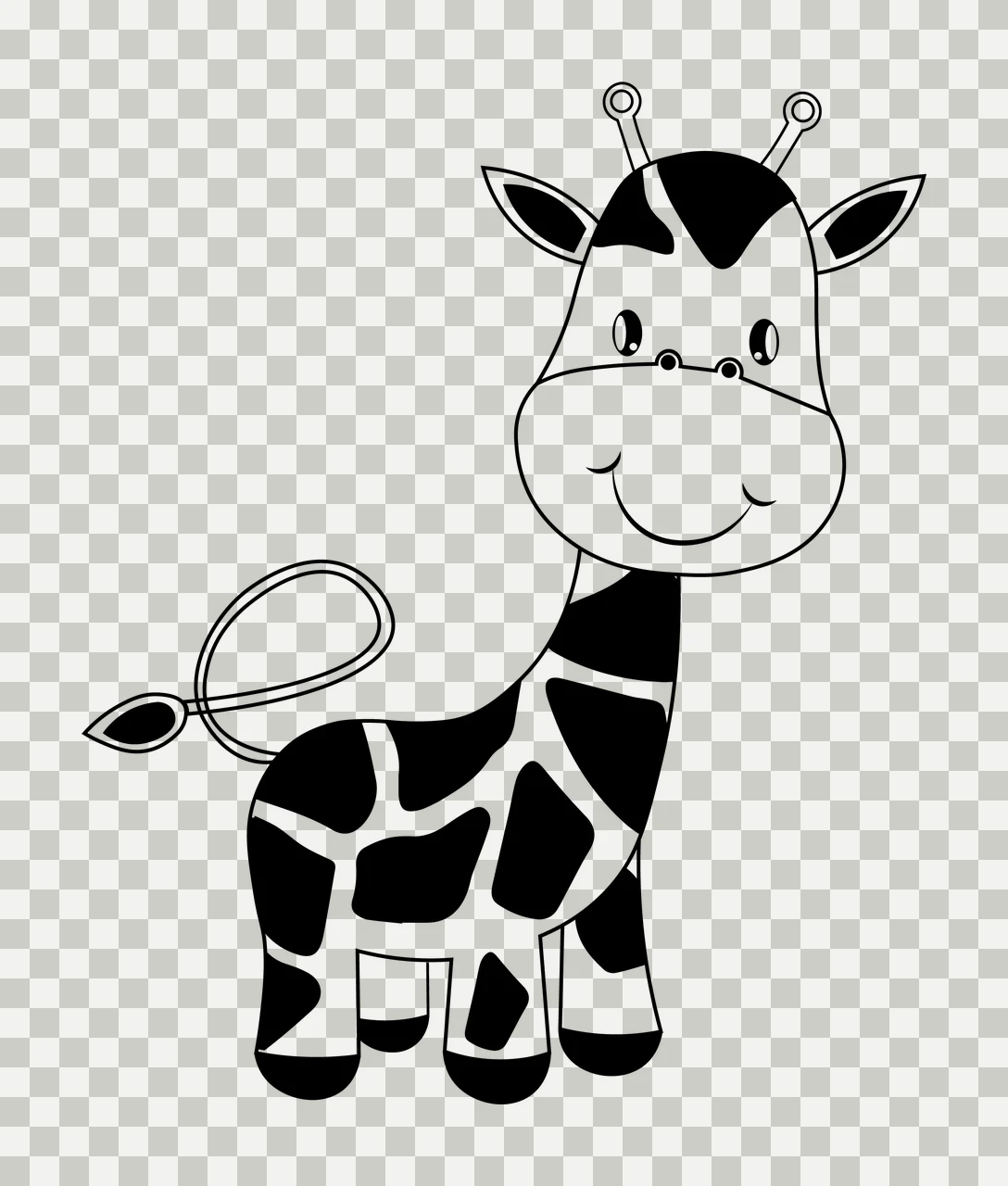 Animal Cartoon Giraffe Standing In Profile spots black white transparency and detail preview thumbnail