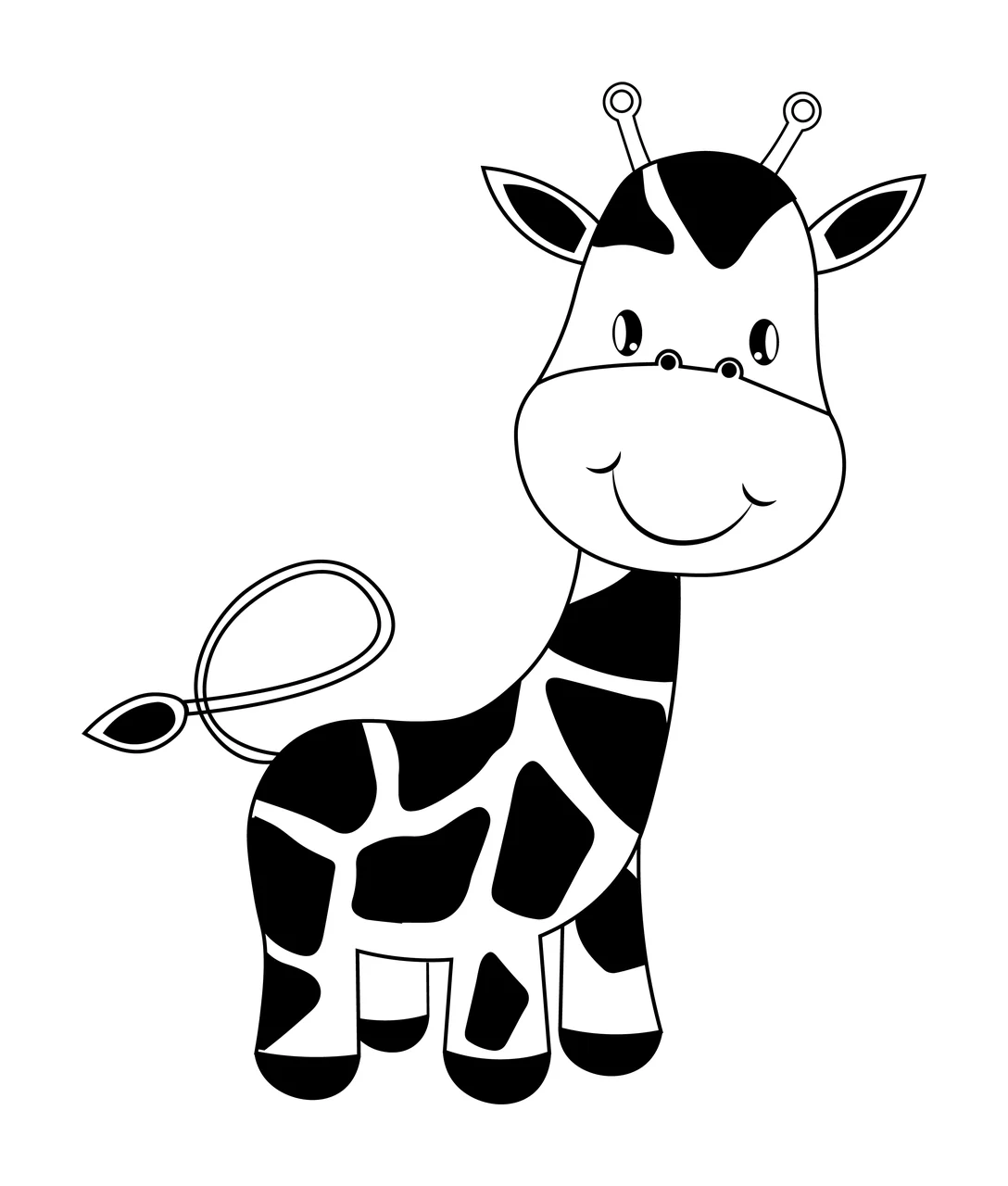 Animal Cartoon Giraffe Standing In Profile spots black white