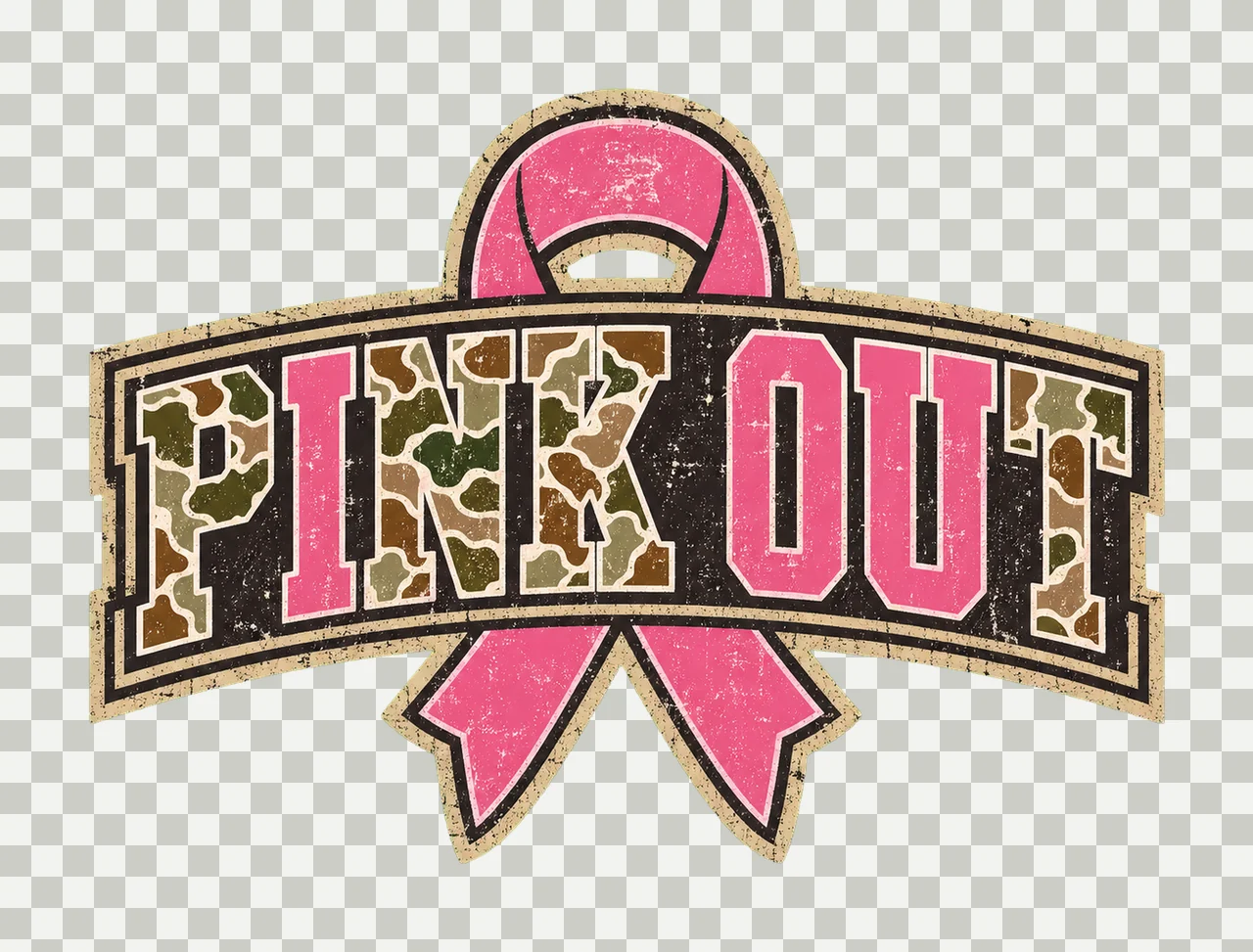 Retro Camo Pink Out Breast Cancer Awareness Variation C transparency and detail preview thumbnail