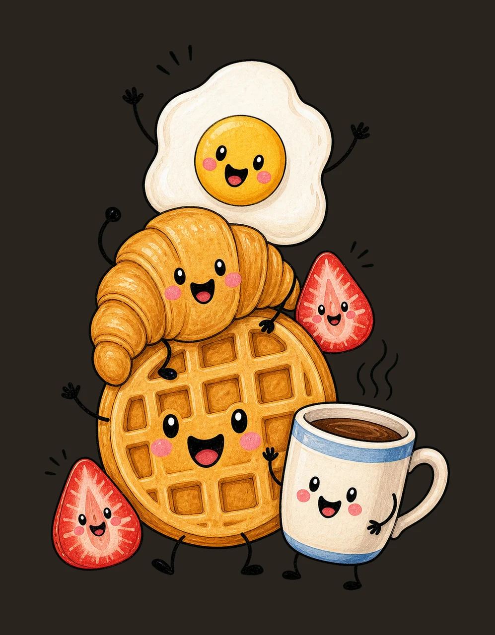 Happy Breakfast Food Doodle Cute Smiling Variation E contrast preview thumbnail
