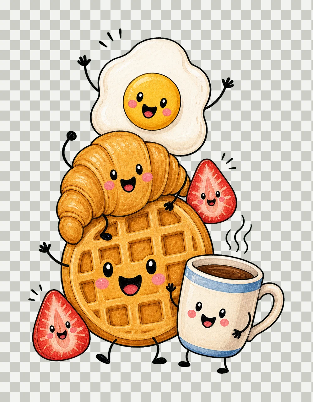 Happy Breakfast Food Doodle Cute Smiling Variation E transparency and detail preview thumbnail