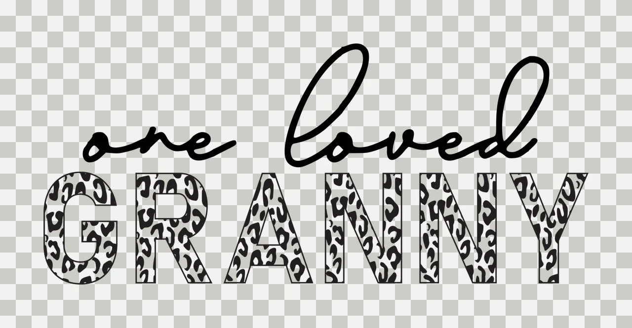 One loved GRANNY Typography Design with black cursive text 'one loved', black-and-white leopard-print block letters 'GRANNY' and white background transparency and detail preview thumbnail