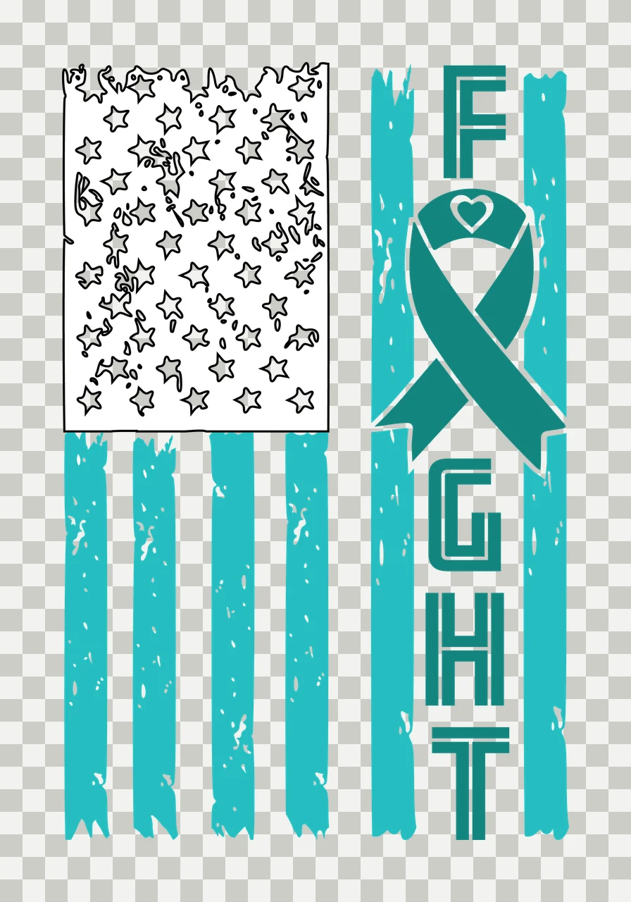 Fight Ribbon On Distressed Flag Stripes heart black and white transparency and detail preview thumbnail