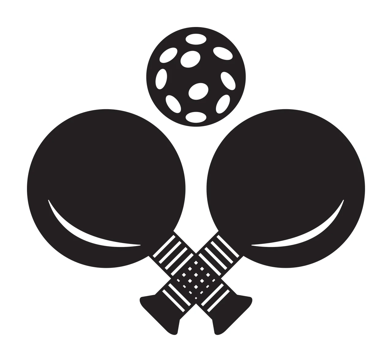 Pickleball Paddles And Ball Icon crossed silhouette black sport