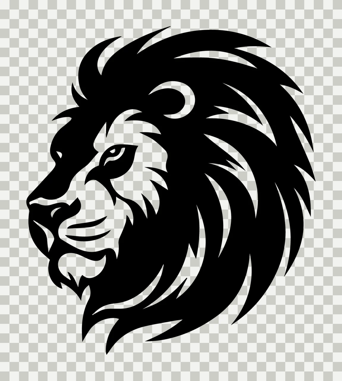 Lion Head Profile Graphic Illustration Facing mane ear black transparency and detail preview thumbnail