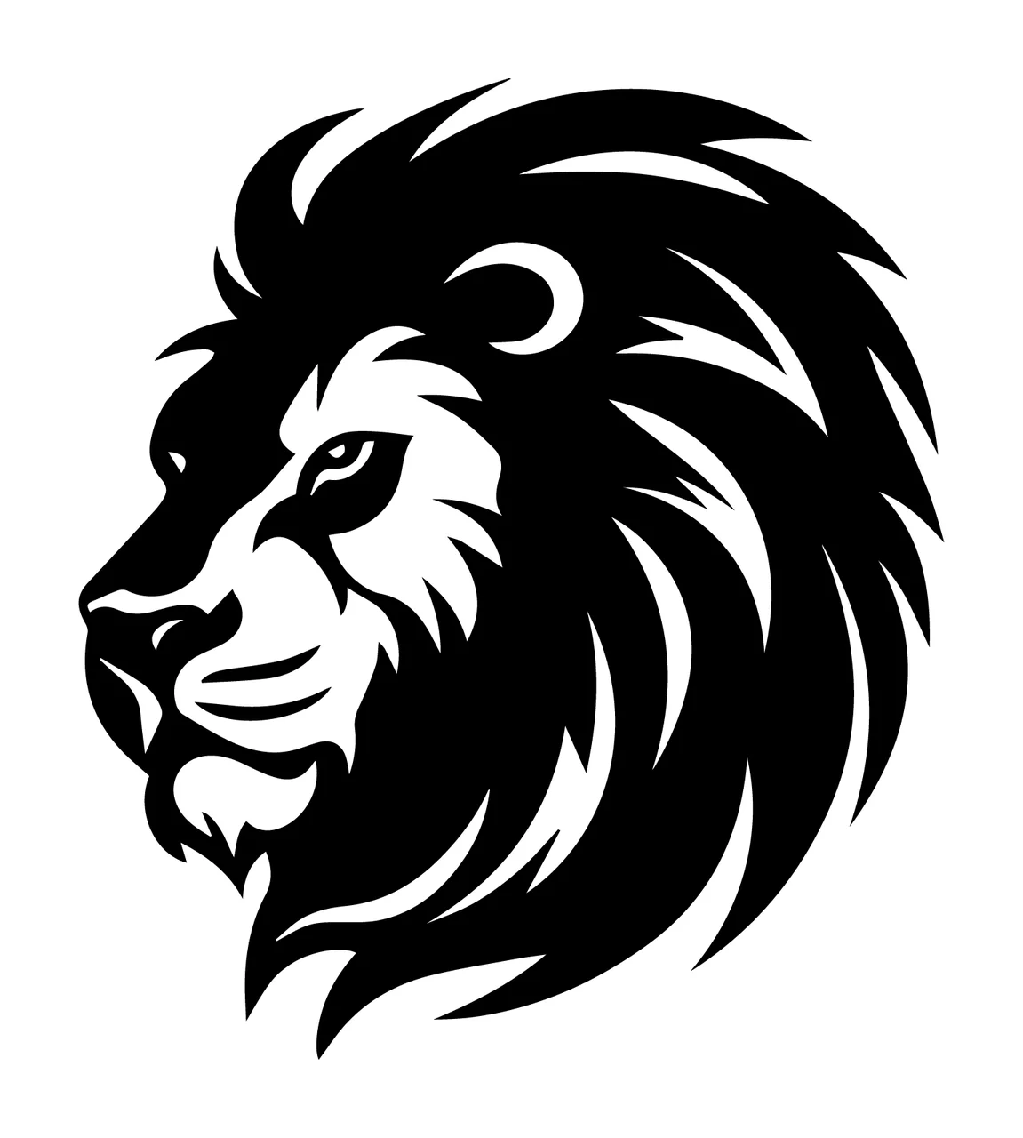 Lion Head Profile Graphic Illustration Facing mane ear black