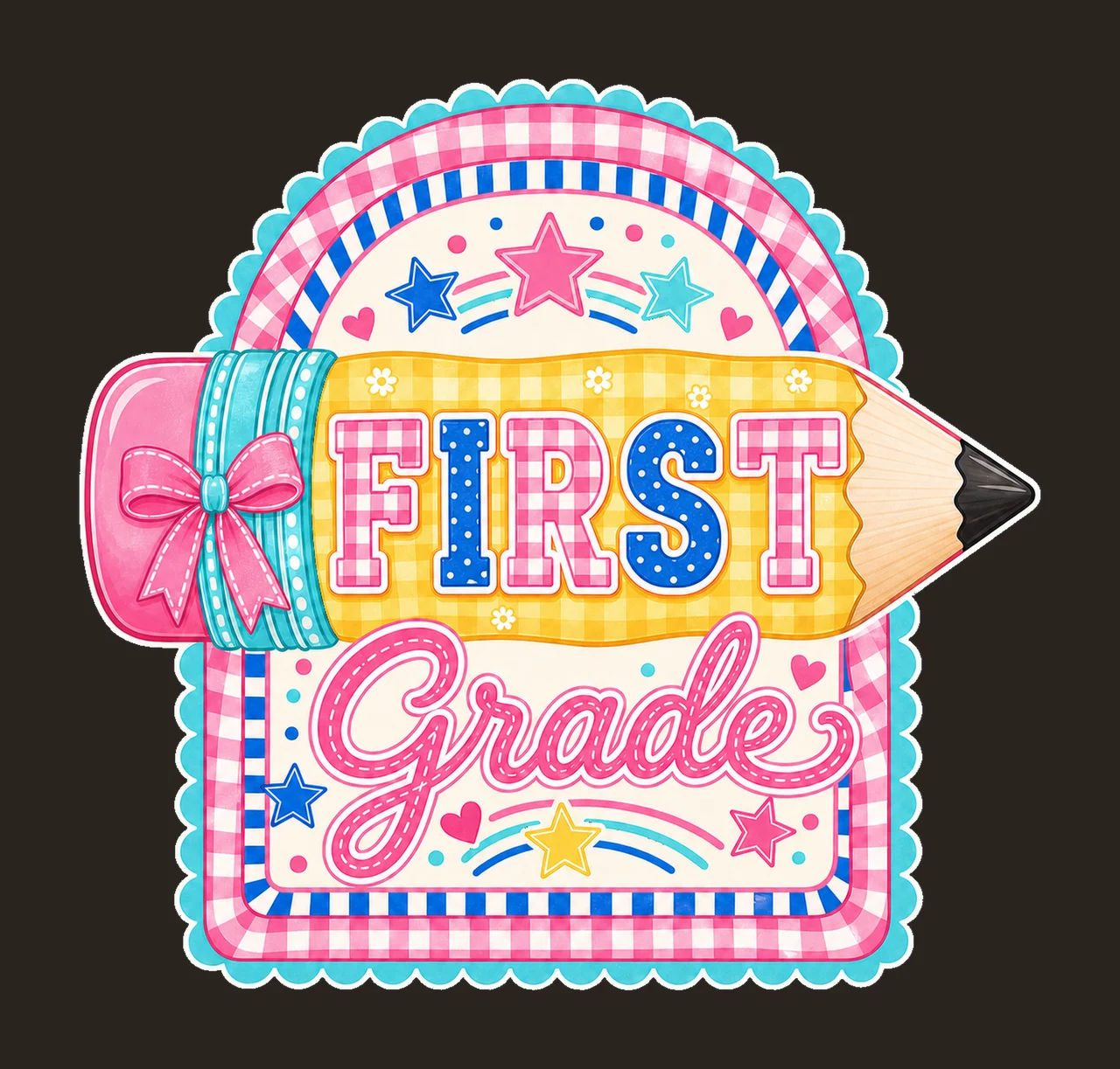 Preppy Back to School Pink Gingham Pennant Flag Variation C contrast preview thumbnail