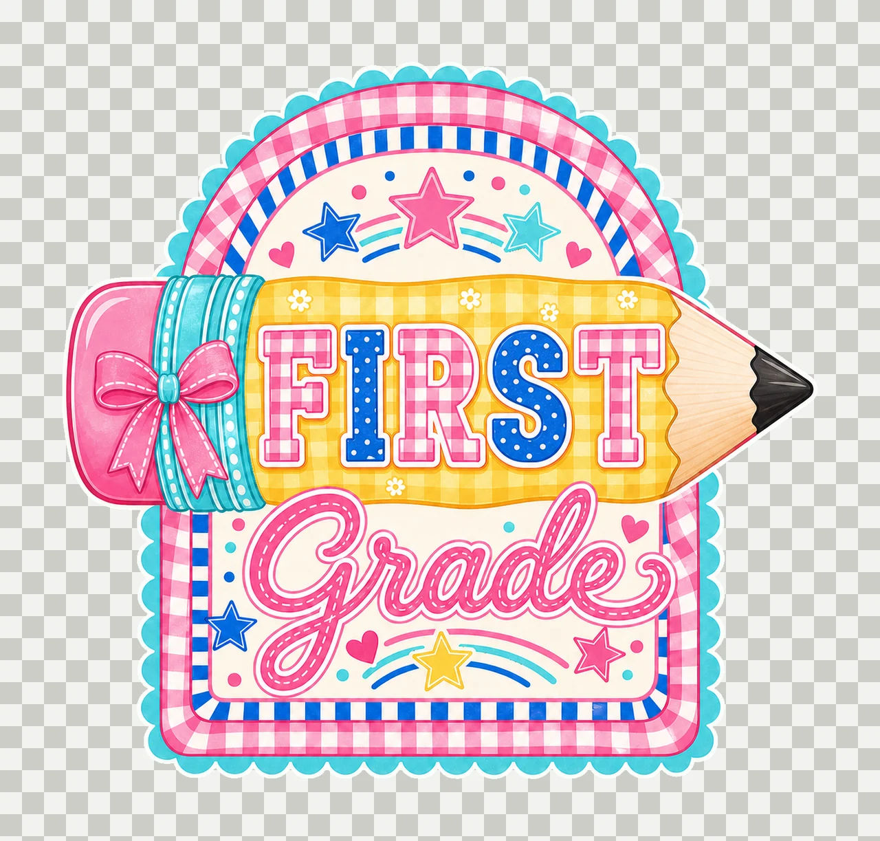 Preppy Back to School Pink Gingham Pennant Flag Variation C transparency and detail preview thumbnail