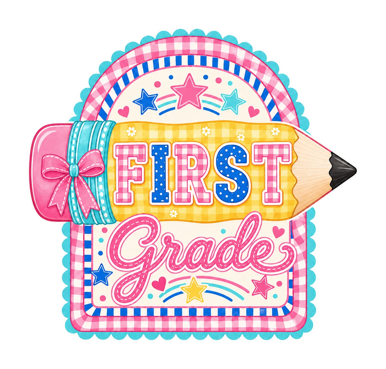 Preppy Back to School Pink Gingham Pennant Flag Variation C