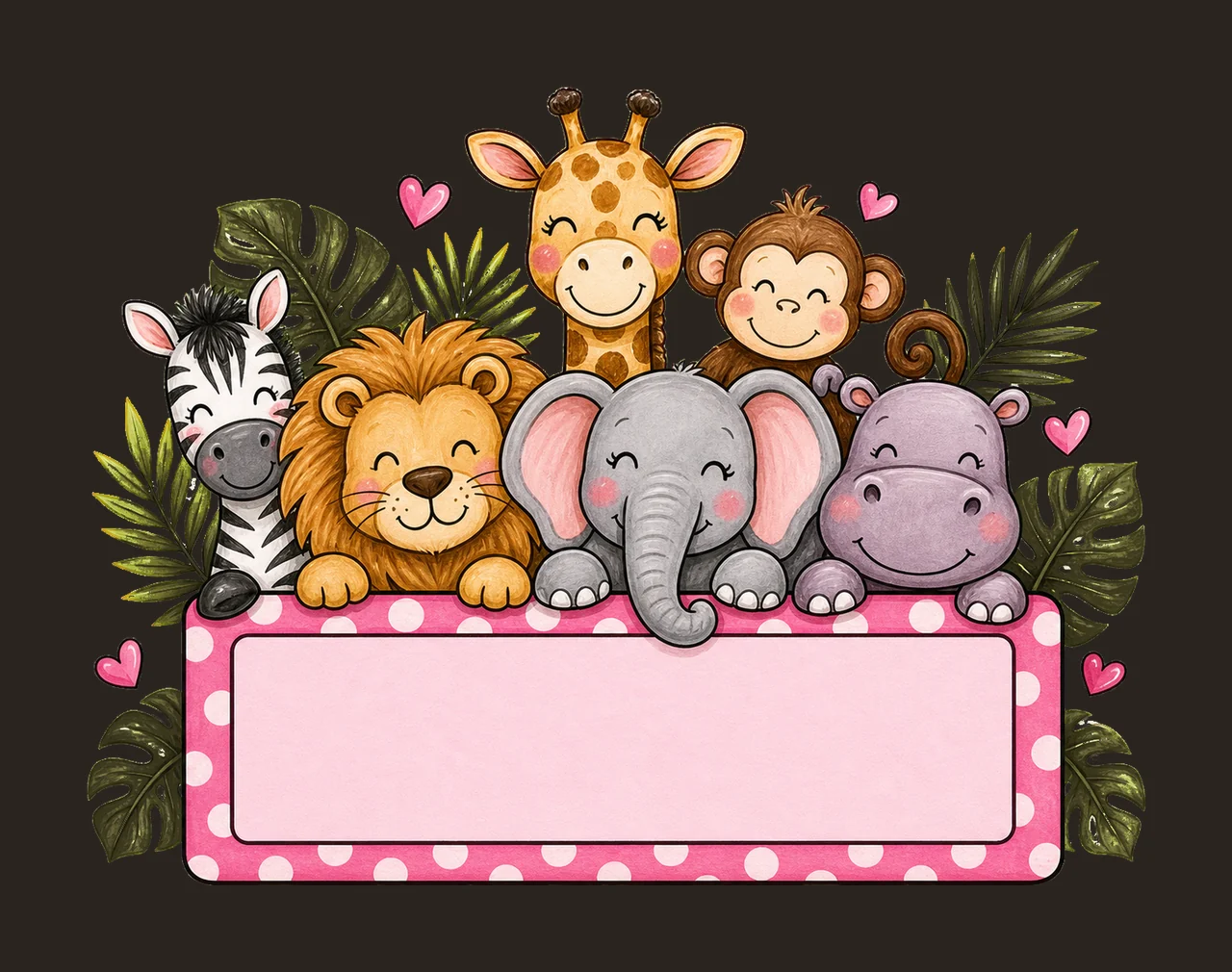 Girl Zoo Name Plate Frame Design Hand Drawn Variation B contrast preview thumbnail