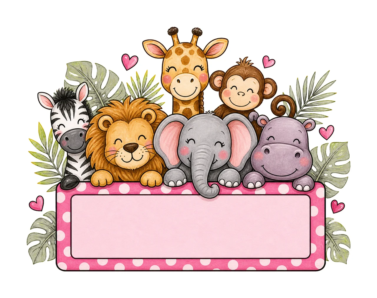 Girl Zoo Name Plate Frame Design Hand Drawn Variation B