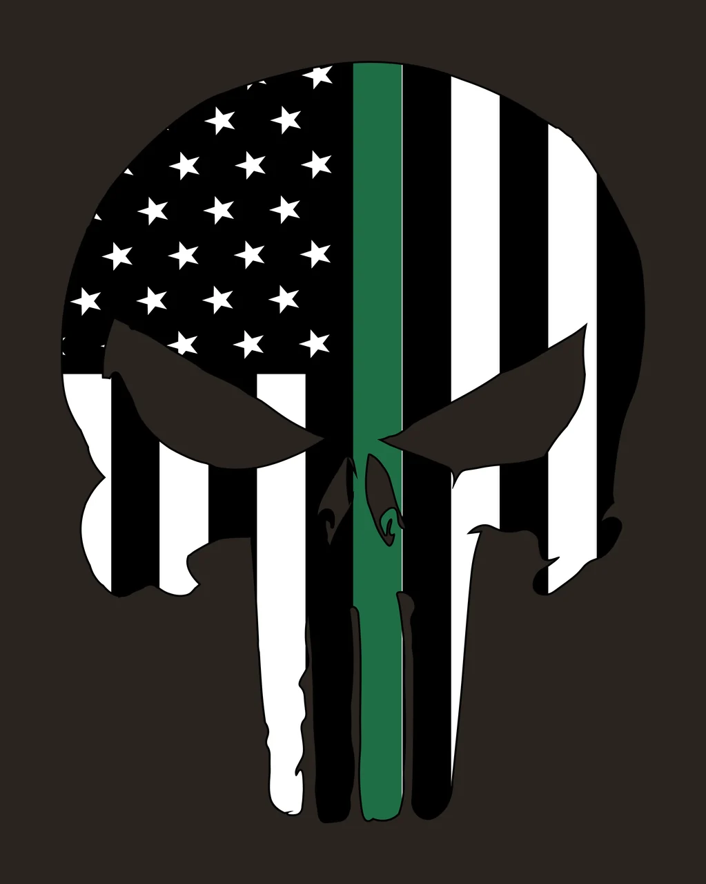 Skull silhouette Illustration with stars, stripes and green line in black and white contrast preview thumbnail
