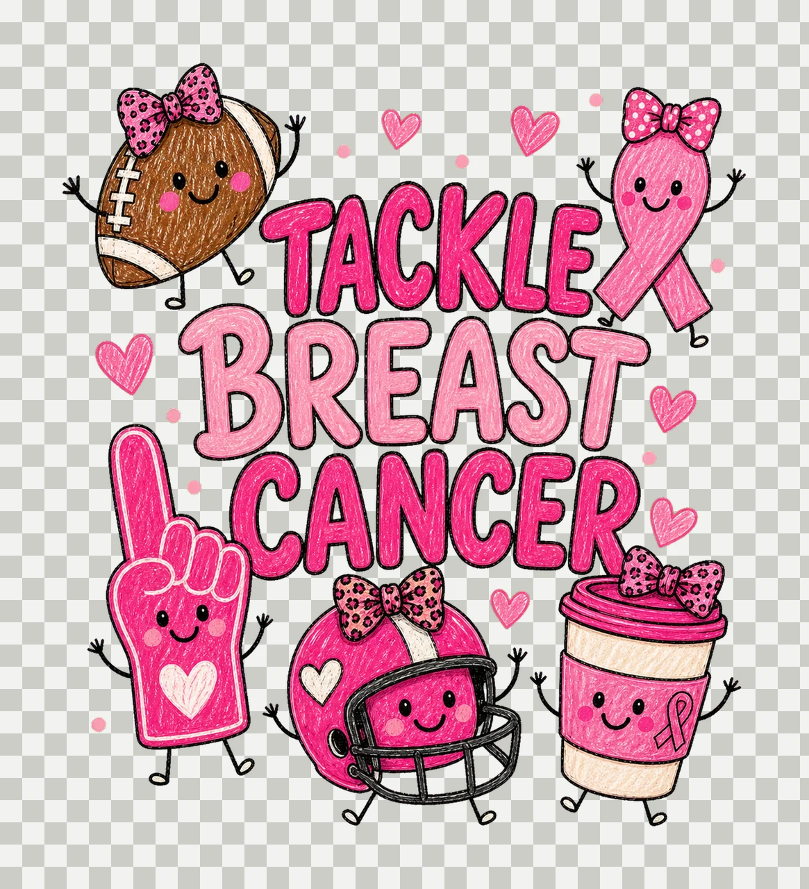Tackle Breast Cancer Doodle Cute Football Variation B transparency and detail preview thumbnail