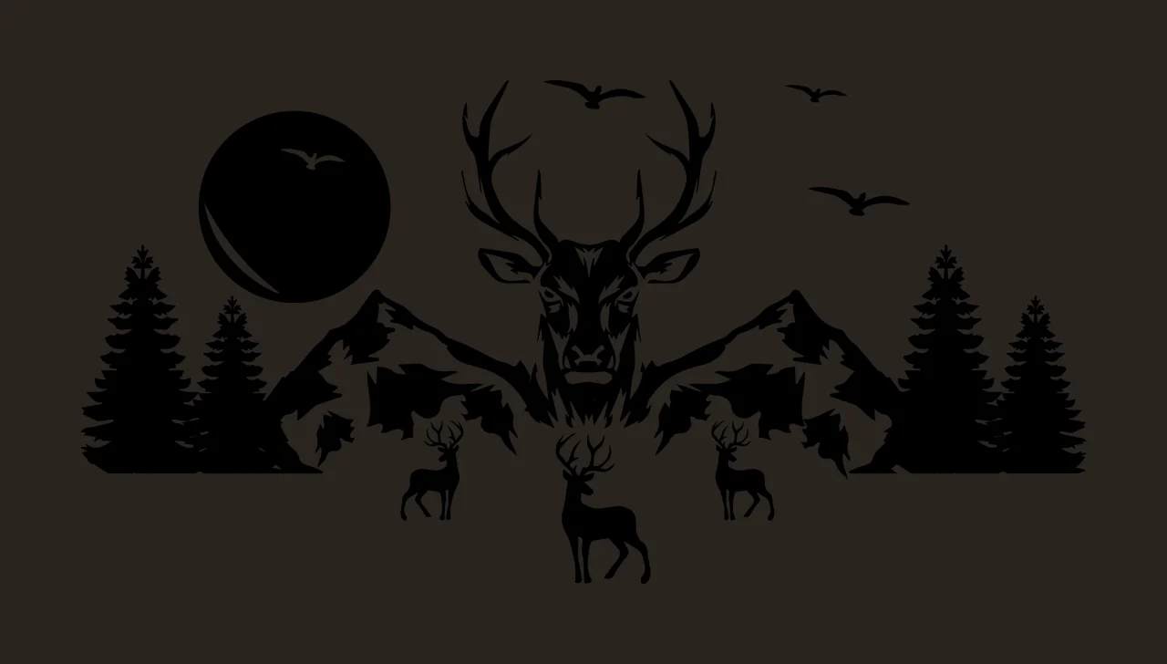 Deer Black Silhouette Mountain Forest Scene standing mountains contrast preview thumbnail