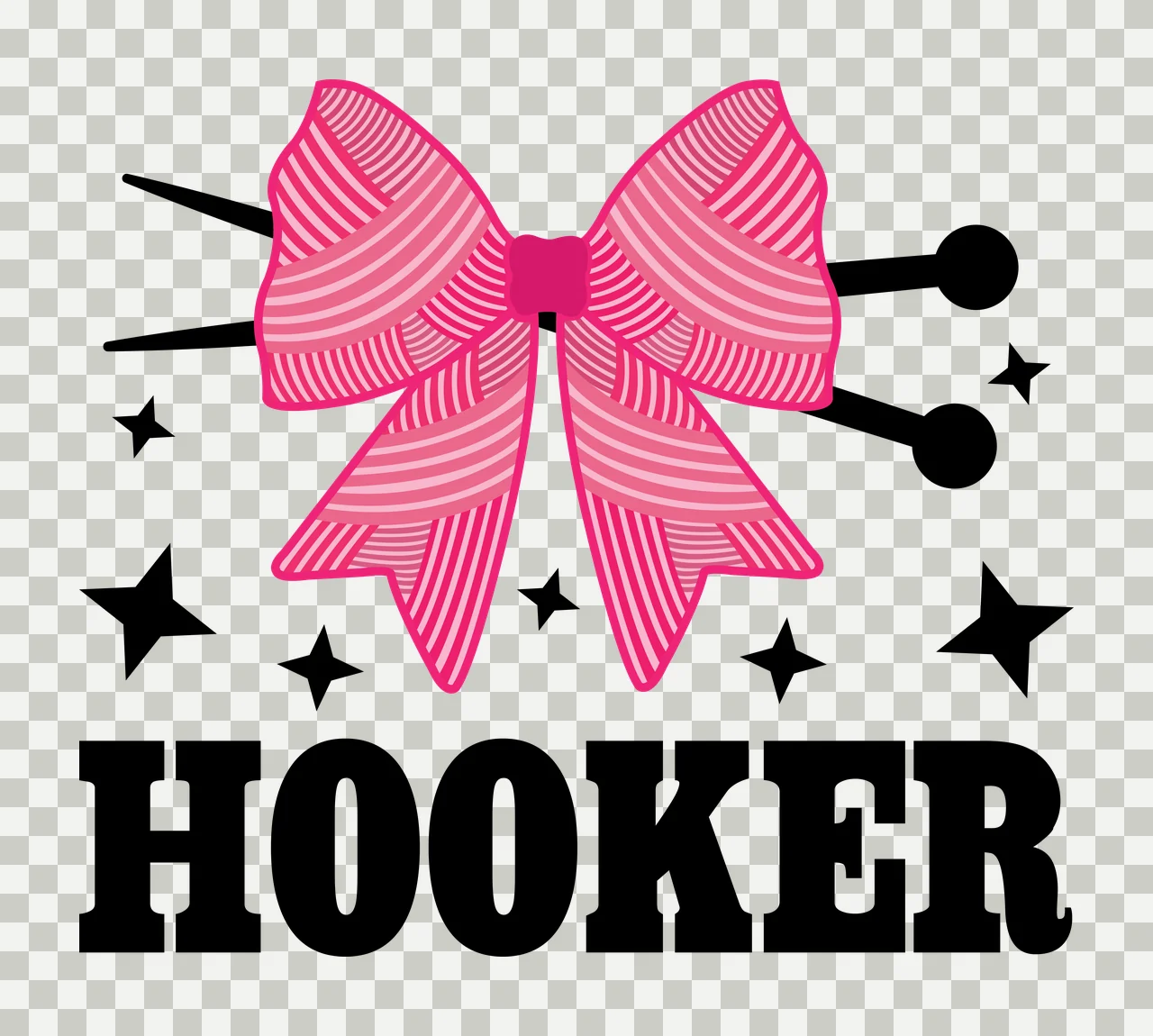 Hooker With Bow And Needles knitting stars typography black transparency and detail preview thumbnail