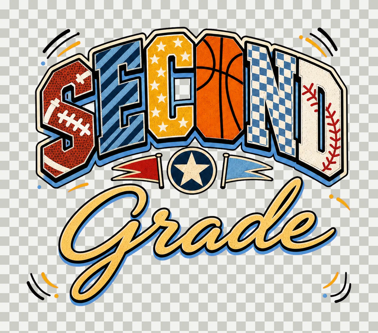 Retro Back to School Boys Second Grade Sports sublimation transparency and detail preview thumbnail