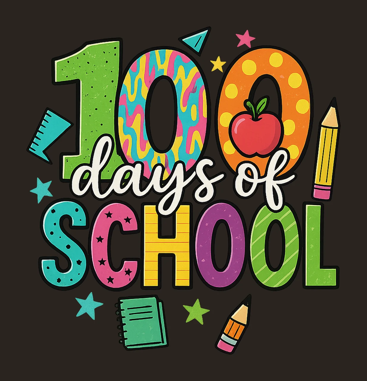 Glitter 100 Days of School Retro Teacher Design 100 Days contrast preview thumbnail
