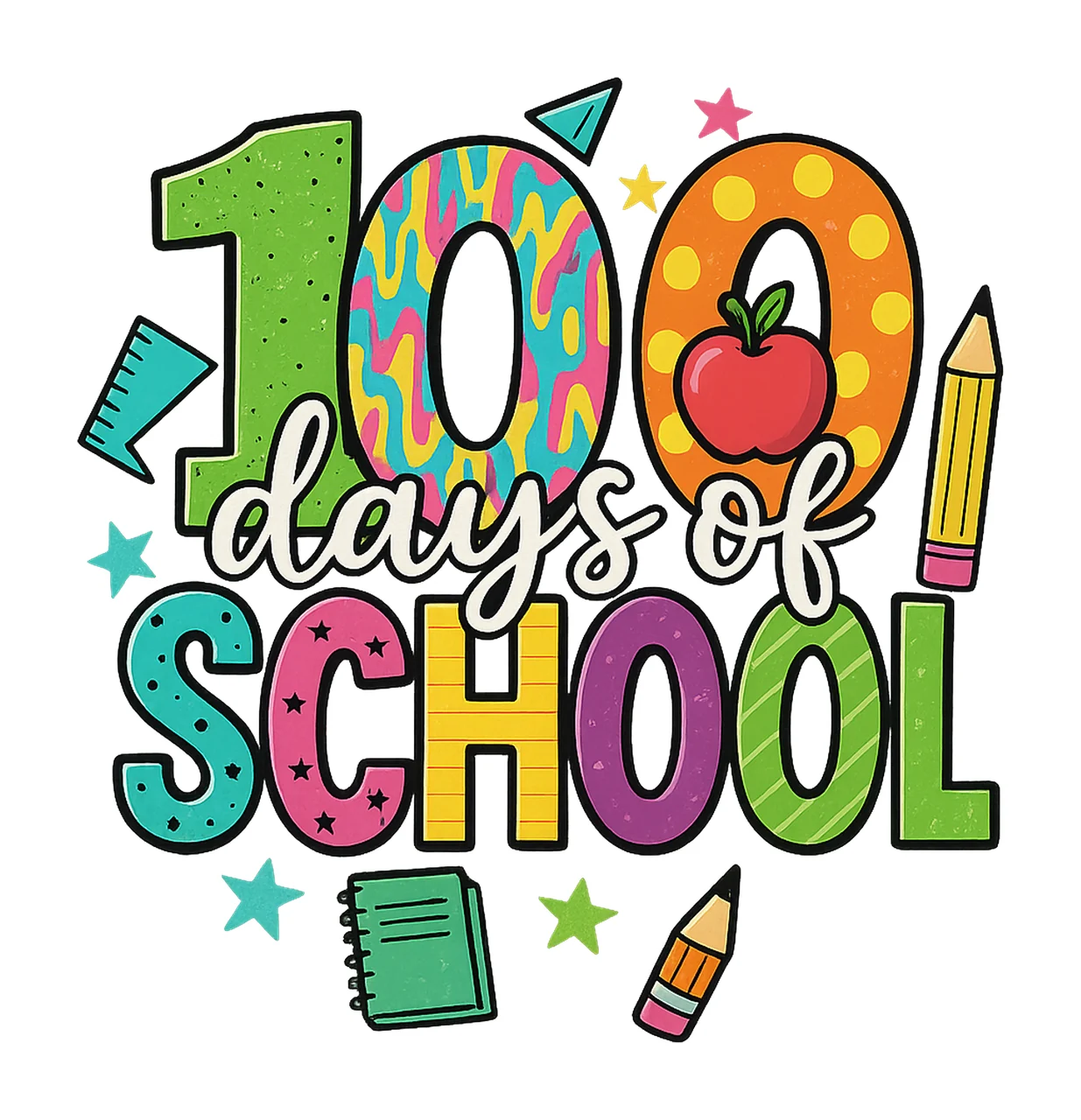 Glitter 100 Days of School Retro Teacher Design 100 Days