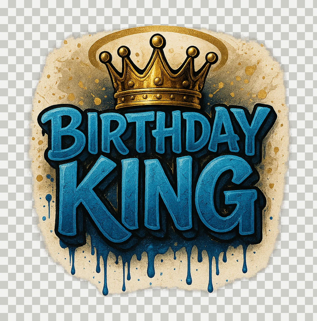 Birthday King blue drip graffiti lettering with gold crown transparency and detail preview thumbnail
