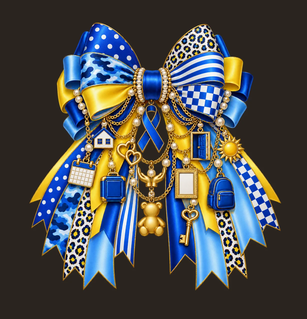 Foster Care Awareness Bow Charm PNG, Gold Chain Charms, Transparent Sublimation Design, Digital Download contrast preview thumbnail