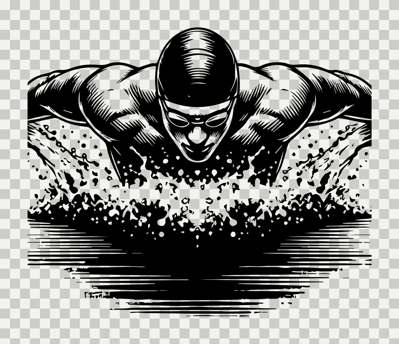 Swimming Swimmer Performing Butterfly Stroke goggles swim cap transparency and detail preview thumbnail