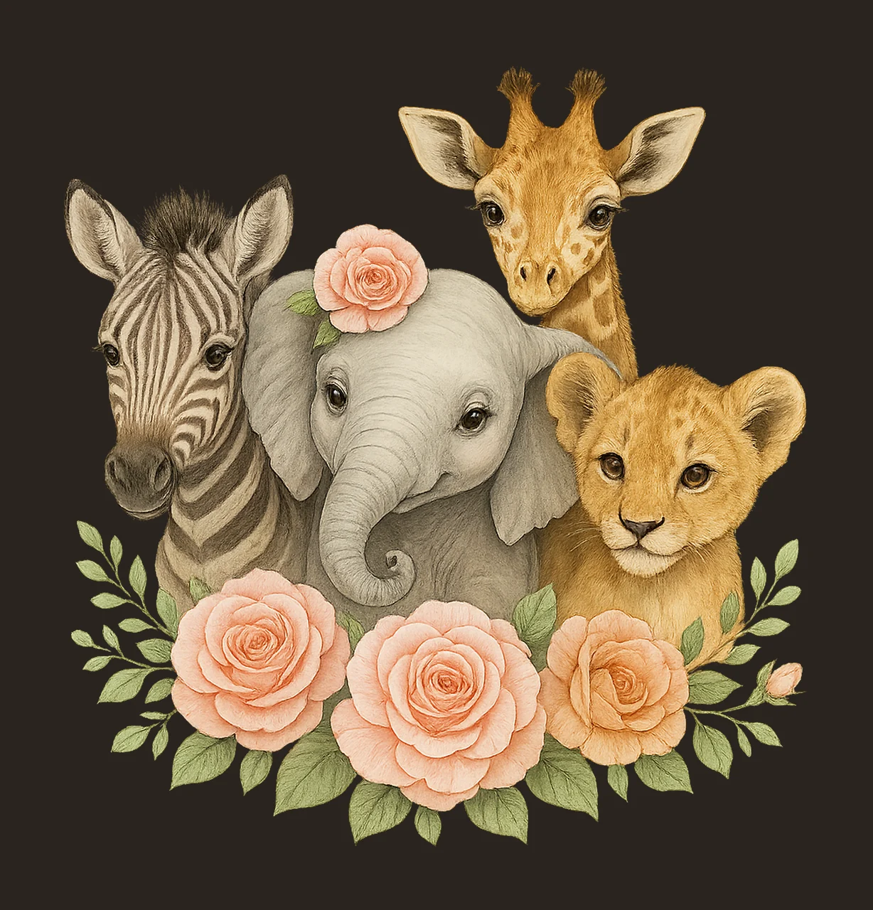 Baby Safari Animals Watercolor Wild One Birthday Design contrast preview thumbnail