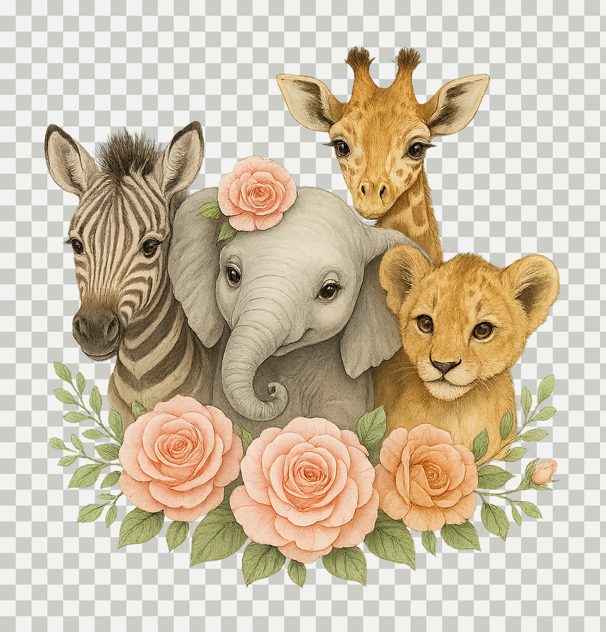 Baby Safari Animals Watercolor Wild One Birthday Design transparency and detail preview thumbnail