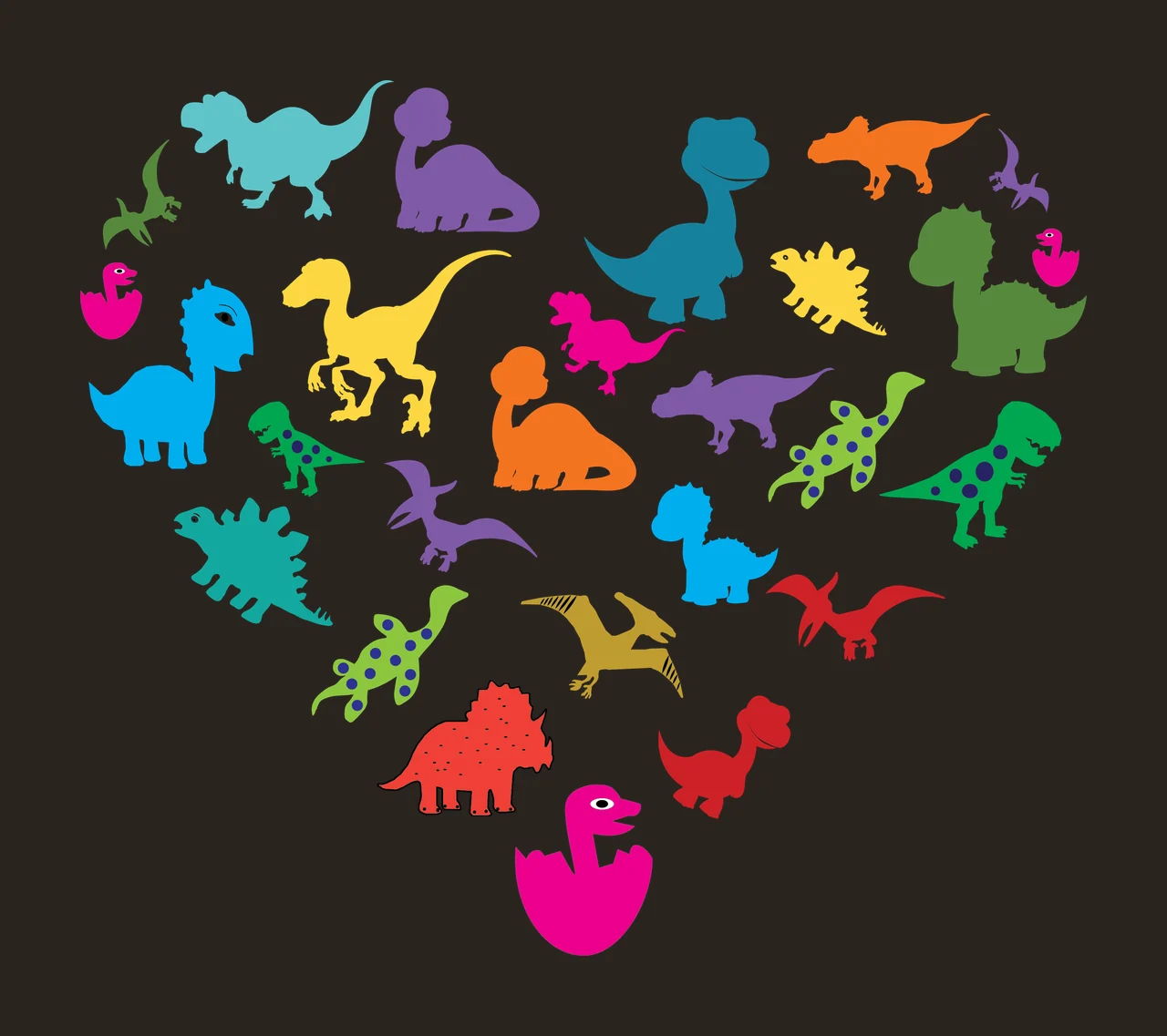 Dinosaur Heart Shape Made Of Silhouettes arranged silhouette contrast preview thumbnail