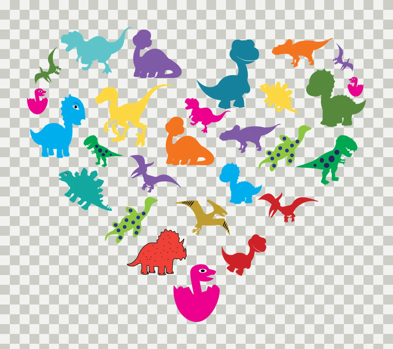 Dinosaur Heart Shape Made Of Silhouettes arranged silhouette transparency and detail preview thumbnail