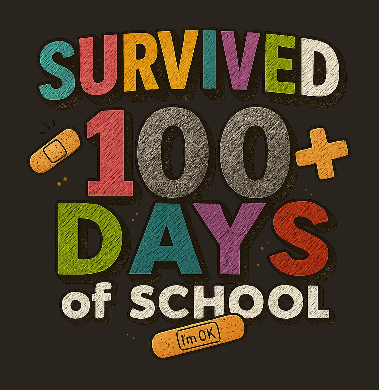 Survived 100 Days of School Colorful Bandaid Celebration contrast preview thumbnail