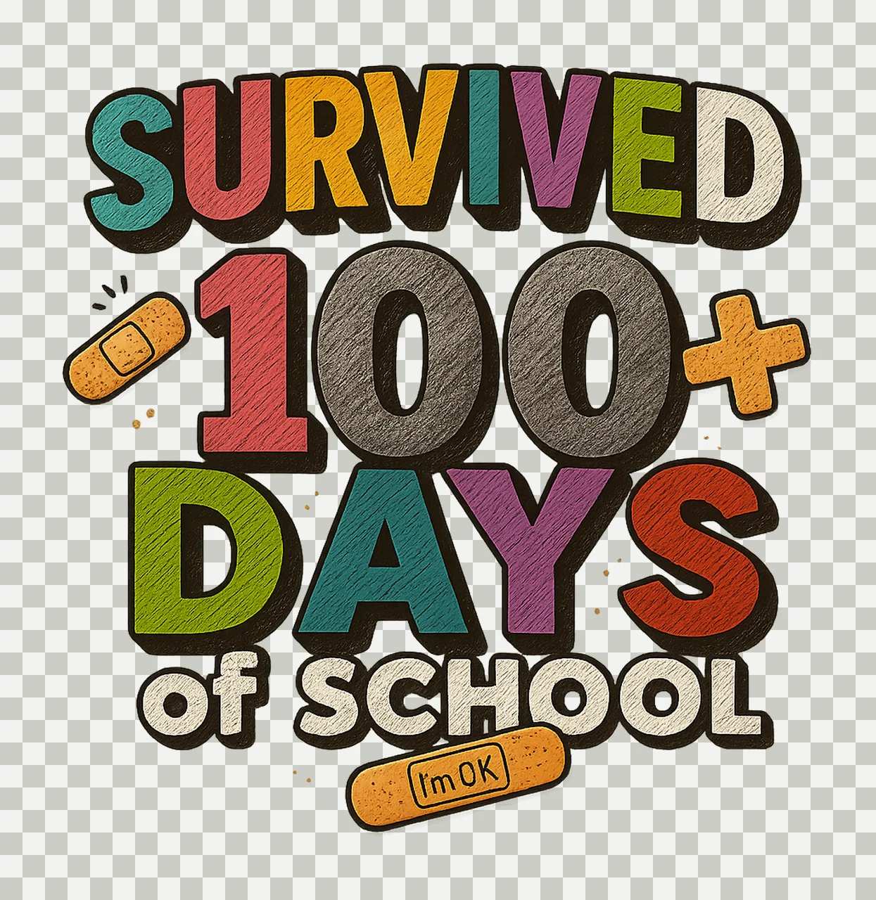 Survived 100 Days of School Colorful Bandaid Celebration transparency and detail preview thumbnail