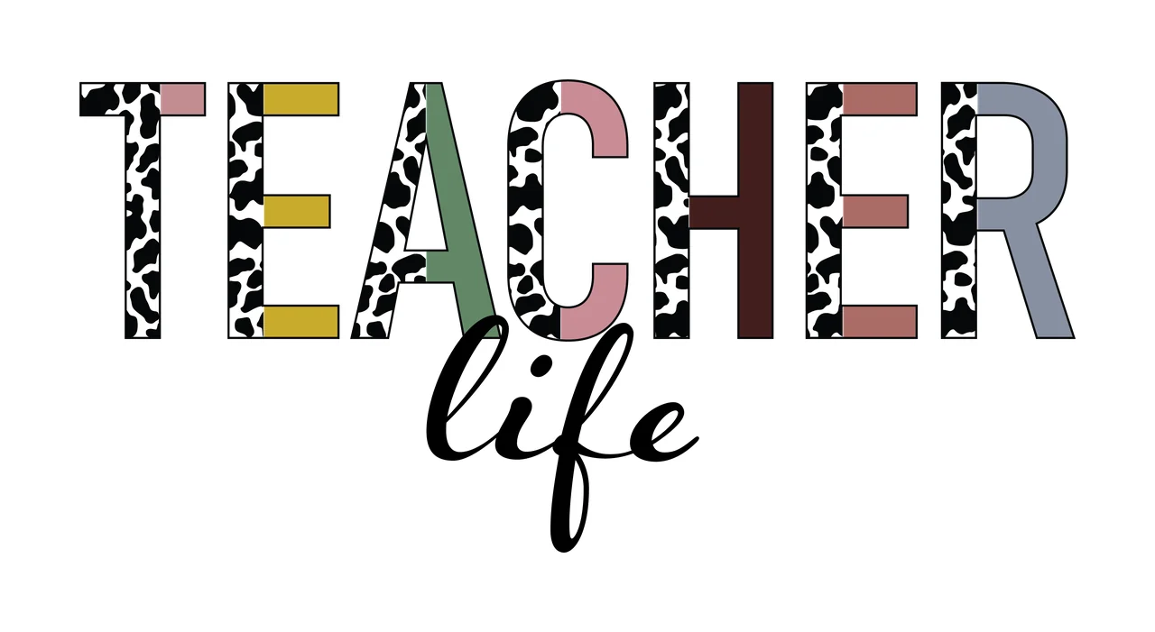 Teacher Life Text Graphic black white typography school education