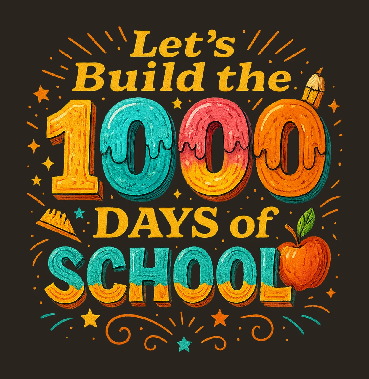 Lets Build the 100 Days Colorful Drip Teacher Shirt Design contrast preview thumbnail