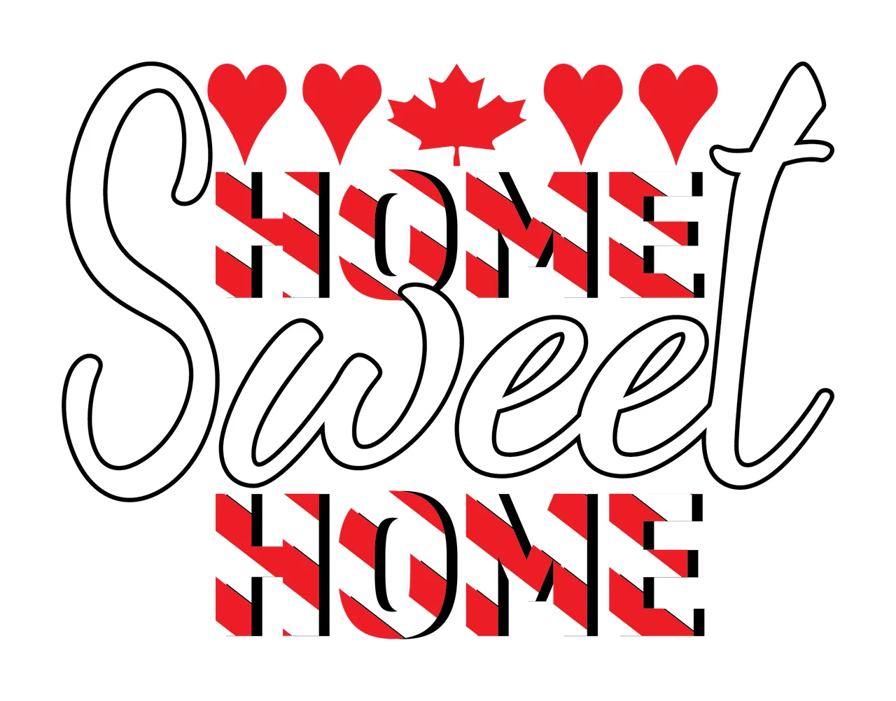 Home Sweet Home With Leaf text and maple decorating hearts