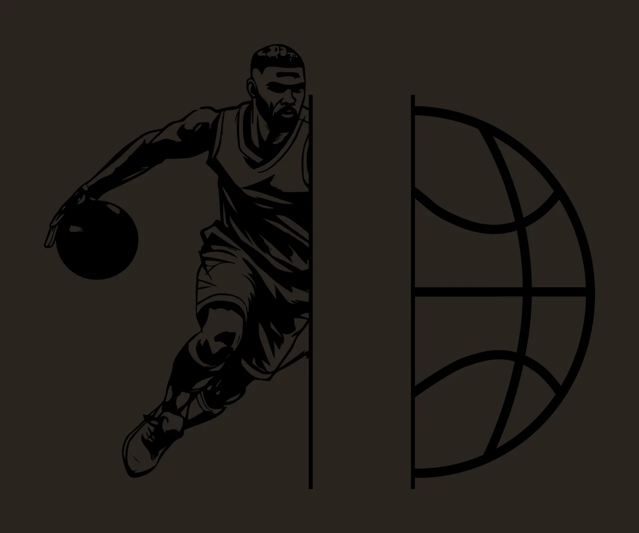 Ball Basketball Player Silhouette And Icon dribbling lines contrast preview thumbnail