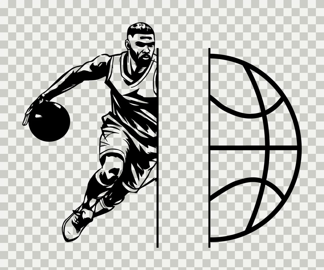 Ball Basketball Player Silhouette And Icon dribbling lines transparency and detail preview thumbnail