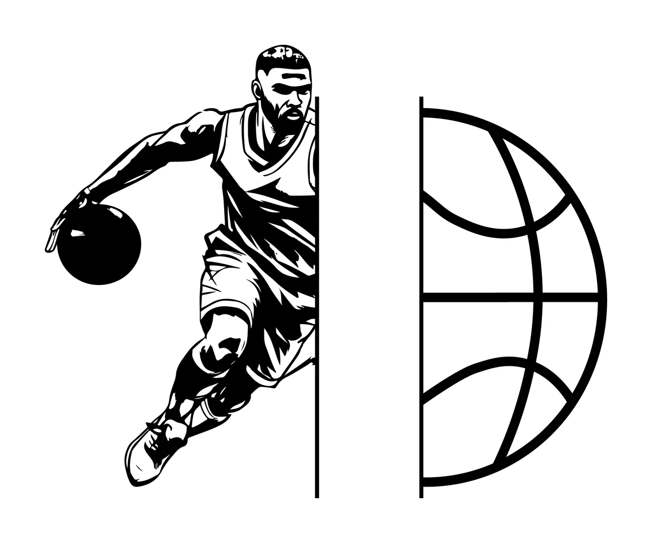 Ball Basketball Player Silhouette And Icon dribbling lines